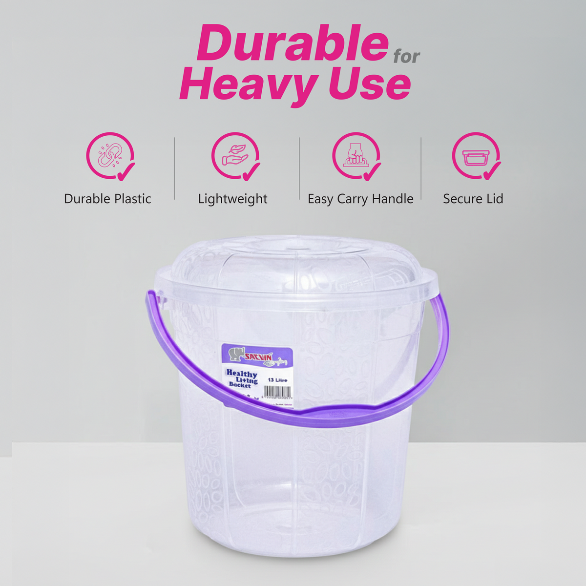 Healthy Living Transparent Bucket (Milky Way) - 13 Ltr - 6 colours pack of 12