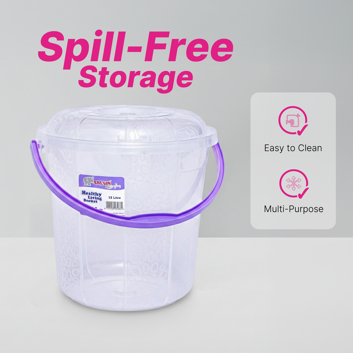 Healthy Living Transparent Bucket (Milky Way) - 13 Ltr - 6 colours pack of 12