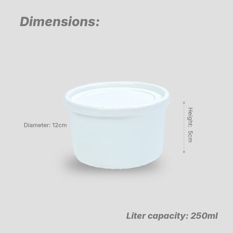 250 ml (moi moi) White Container with White Cover