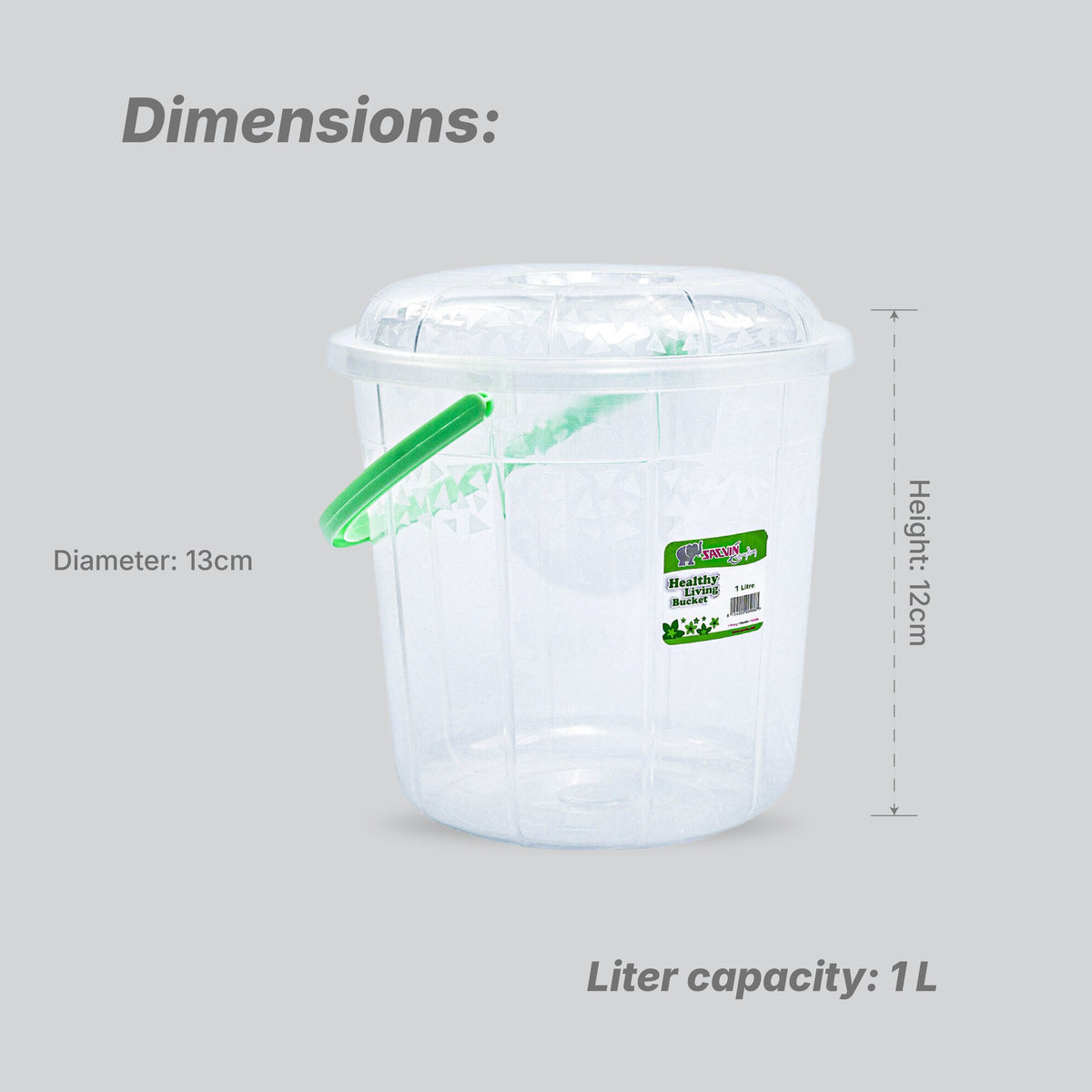 Healthy Living Trans Bucket(triangles) - 1 Ltr - 6 colour pack 72