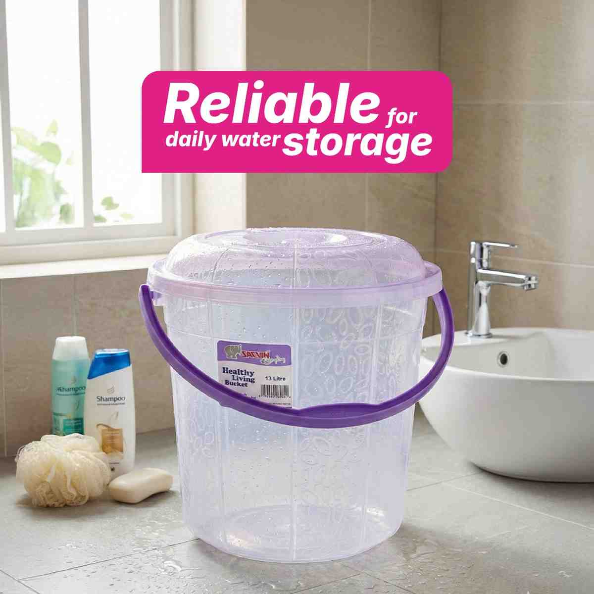Healthy Living Transparent Bucket (Milky Way) - 13 Ltr - 6 colours pack of 12