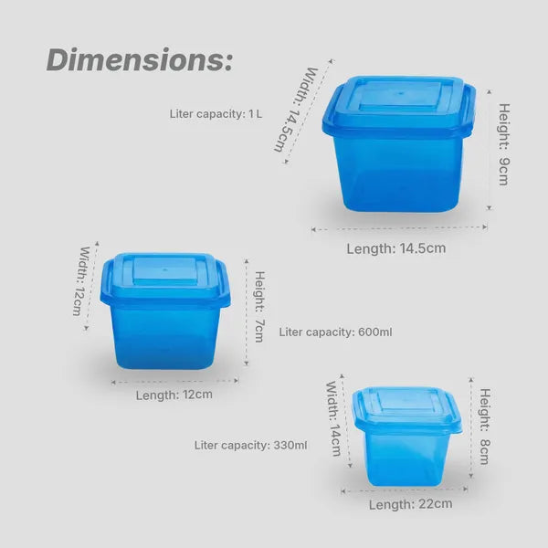 Square Container - Clear Tint - 3 Piece Mixed Size