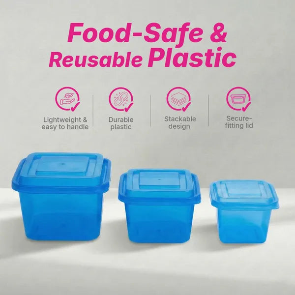 Square Container - Clear Tint - 3 Piece Mixed Size
