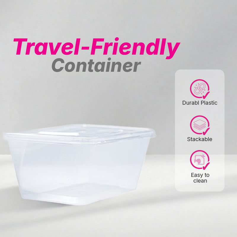 Take away Container 1000 ml - Trans Bottom & Cover (100 pack)