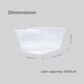 Take away Container 1000 ml - Trans Bottom & Cover (100 pack)