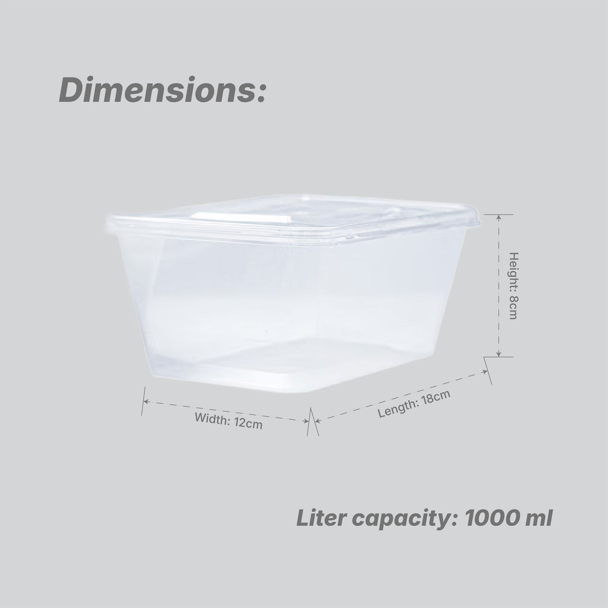 Take away Container 1000 ml - Trans Bottom & Cover (100 pack)