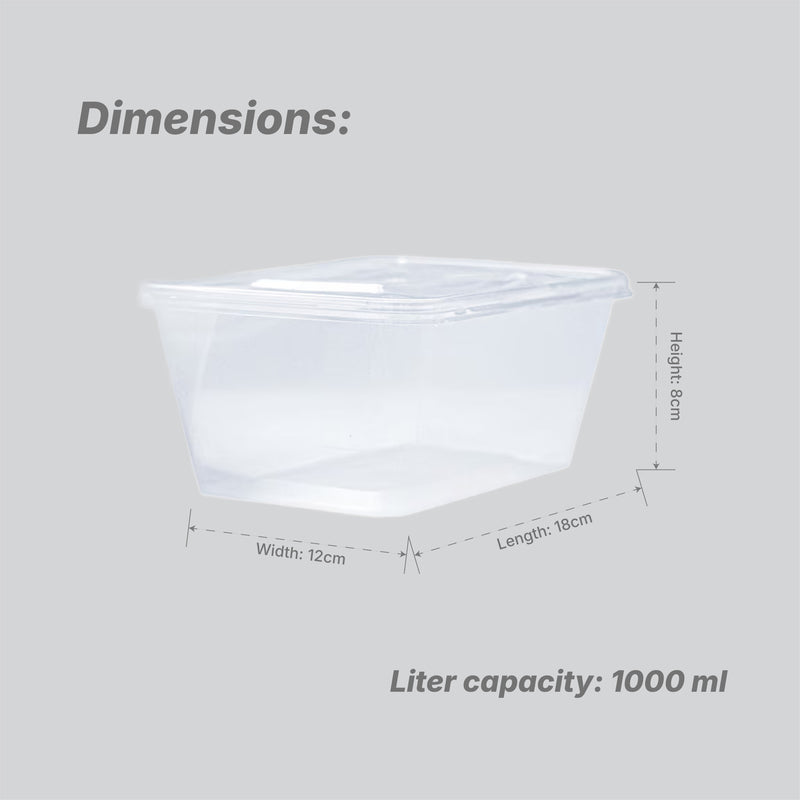 Take away Container 1000 ml - Trans Bottom & Cover (100 pack)