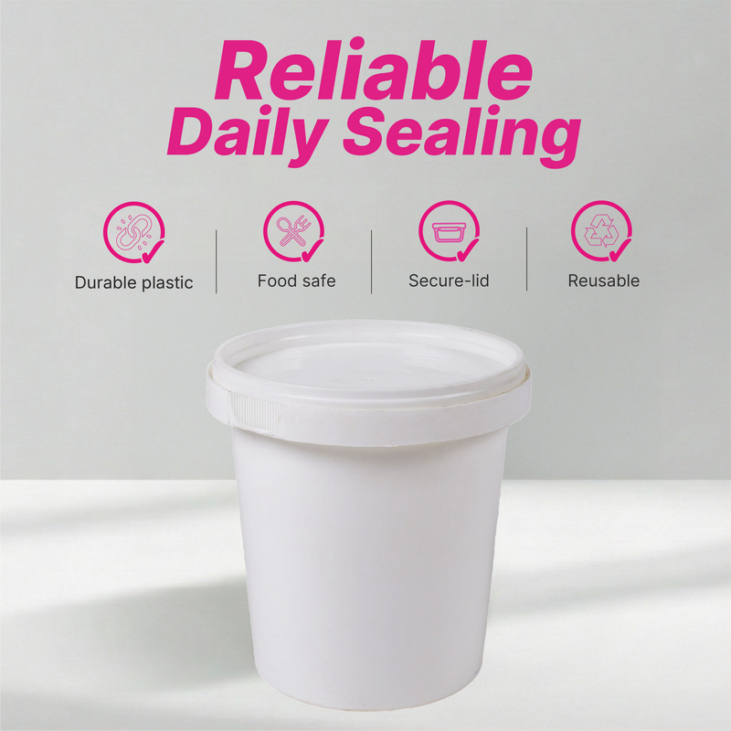 Tamper Proof Container Bttm inc Cover - White - 1 Ltr